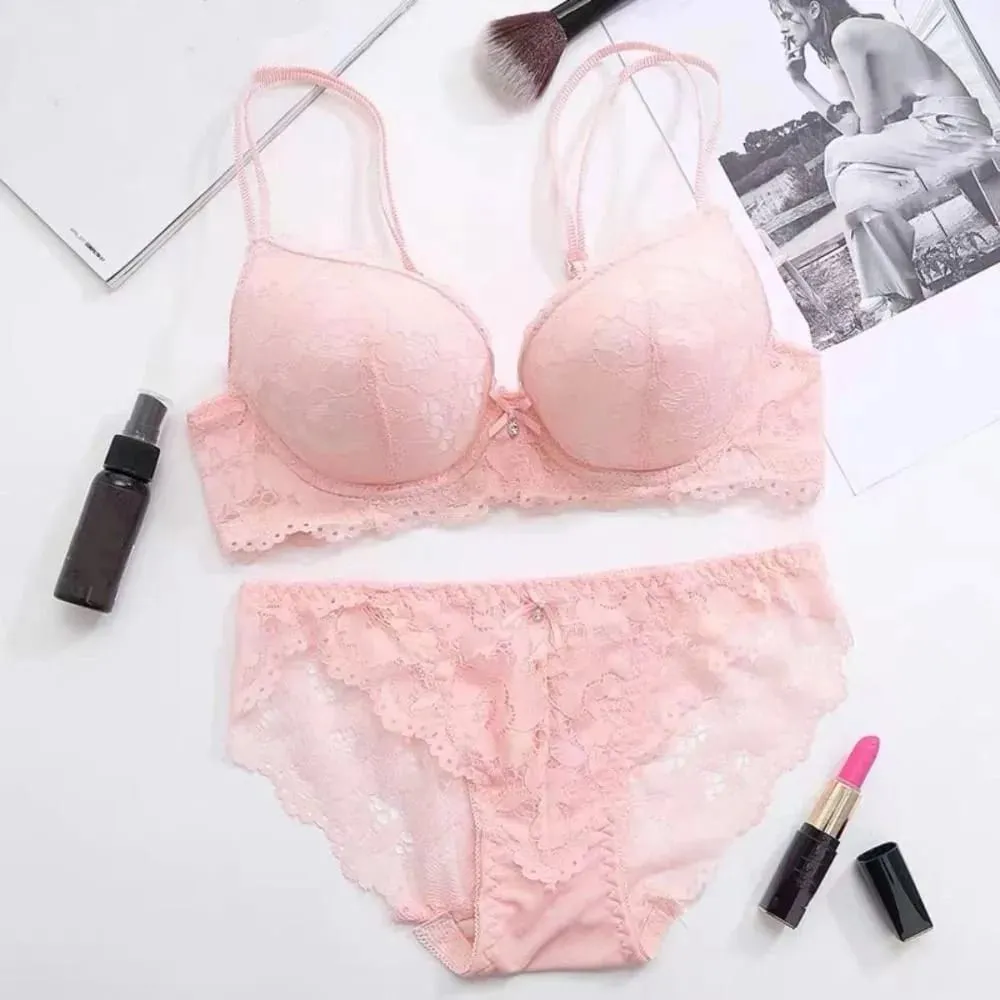 Fashion Mesh Lace Flower Bra Bowknot Non Slip Bra Panties Set Lingerie Intimates Seamless Underwear Set Summer — image 5
