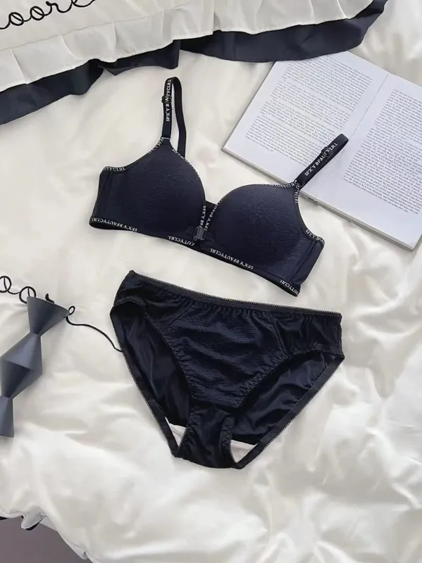 Sexy Front Closure Push-Up Lingerie Set for Small Breasts Comfortable Thin Bra with No Steel Ring Letter Shoulder Straps — image 8
