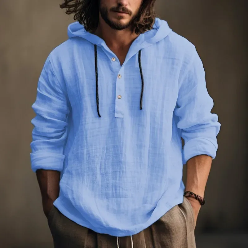 2025 Ny blus för män avslappnad blus bomull linneskjorta lösa toppar Långärmad t-shirt Vår Höst Casual herrskjortor — image 6