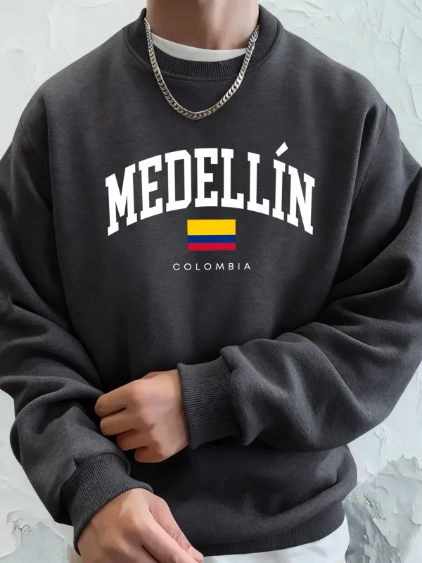 Medellin Colombia Letter And Flag Printed Men'S Hoodies Comfortable Fleece Sweatshirts Soft Fashion Tops Street Warm Clothes — image 9