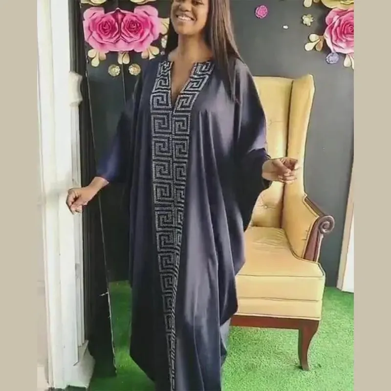 Mode afrikansk kvinna stor storlek fladdermössärmad klänning muslimsk islamisk stil Robe imitation siden Hot Fix Strass — image 7