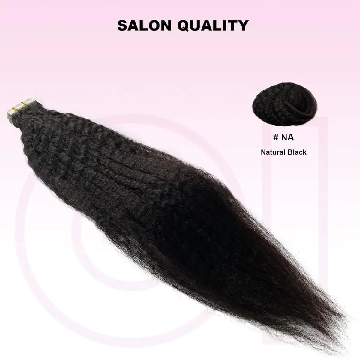24 26 Inch Kinky Straight Tape In Extensions Brazilian 100% Human Hair 50G/20Pcs Natural Black Seamless Full Head Yaki Tape ins — image 3