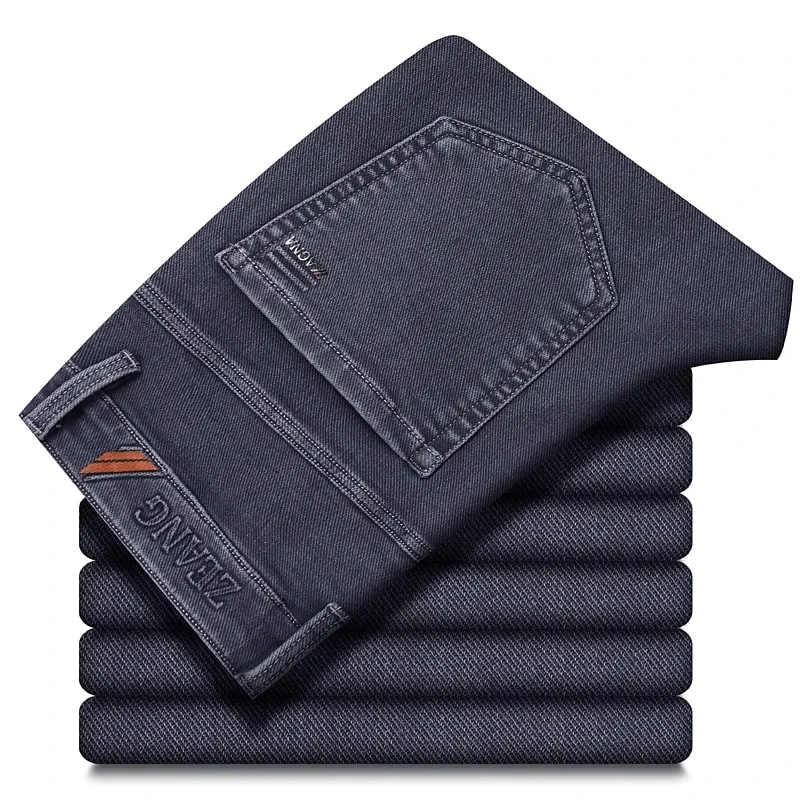 Classic Straight Men's Stretch Jeans Lyocell Cotton Comfortable Soft Casual Denim Pants Spring Business Work Gray Trousers