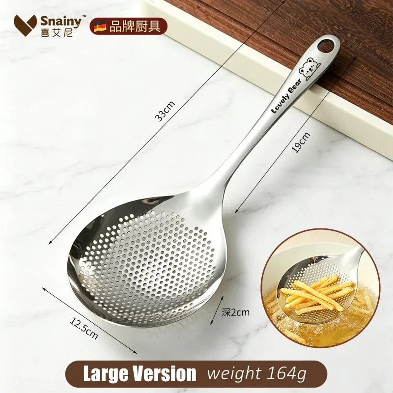 12.5cm Width 33cm Length Cooking Sieve Ultra Thick Pure 304 Stainless Steel Frying Colander Noodle Strainer with Fine Meshes — image 10