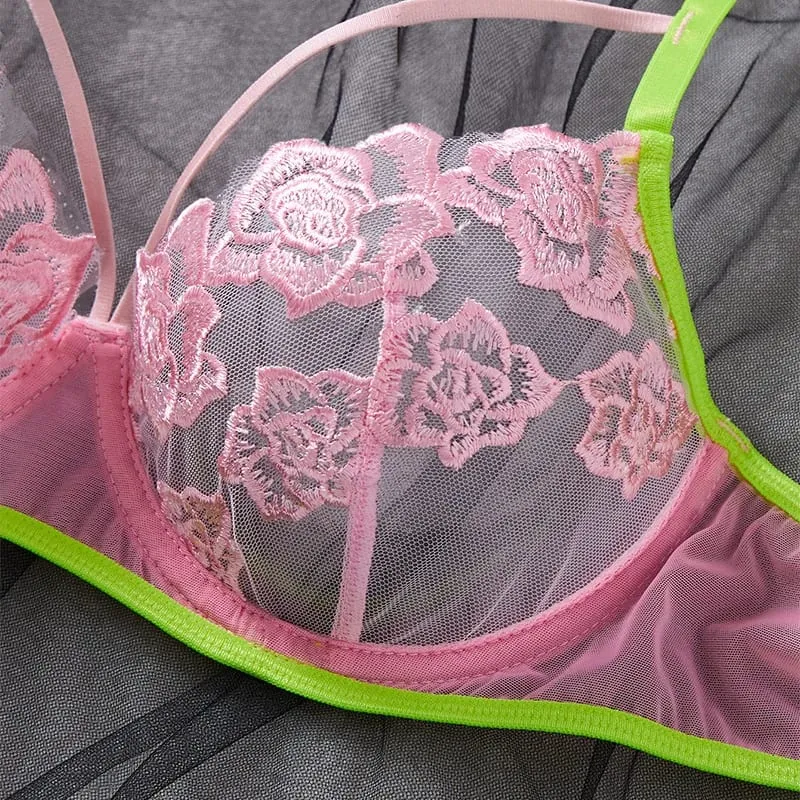 Women Lingerie Thong Outfit Sexy Transparent Mesh Bra Delicate Floral Lace Sheer Elegant Fashion Apparel Daily Ladies Underwear — image 4