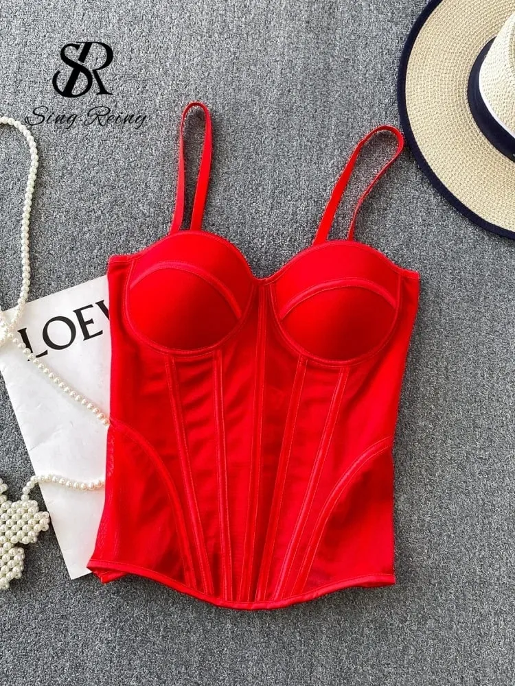 2026 Luxury Mesh Corset Camisole Women Strap Solid Lingerie Top Summer High Quality Tummy Control Sheer Party Tank Top — image 12