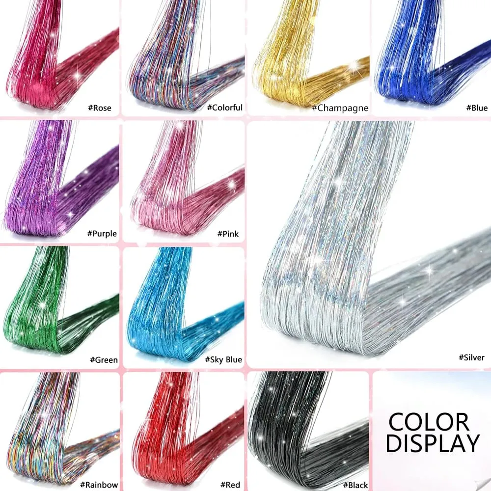 Hair Tinsel Pack of 6 Pcs Hair Tinsel Clip in Glitter Tinsel Hair Extensions Synthetic Hair Tinsel Kit Party Festival Fairy Hair — image 7