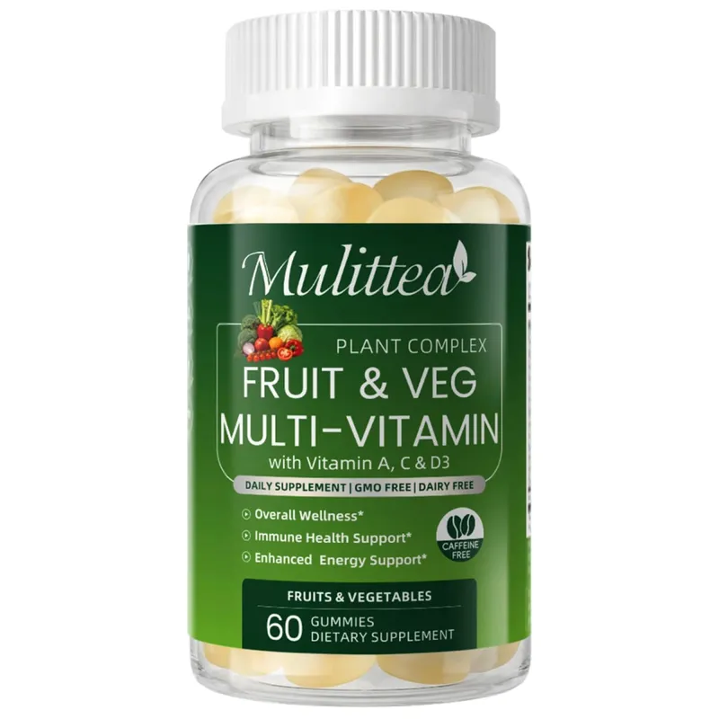Mulittea Natural Vegetable & Fruit Gummies Anti-Constipation Detox Daily Fruit Help Digestion Multiple Vitamins Supplement