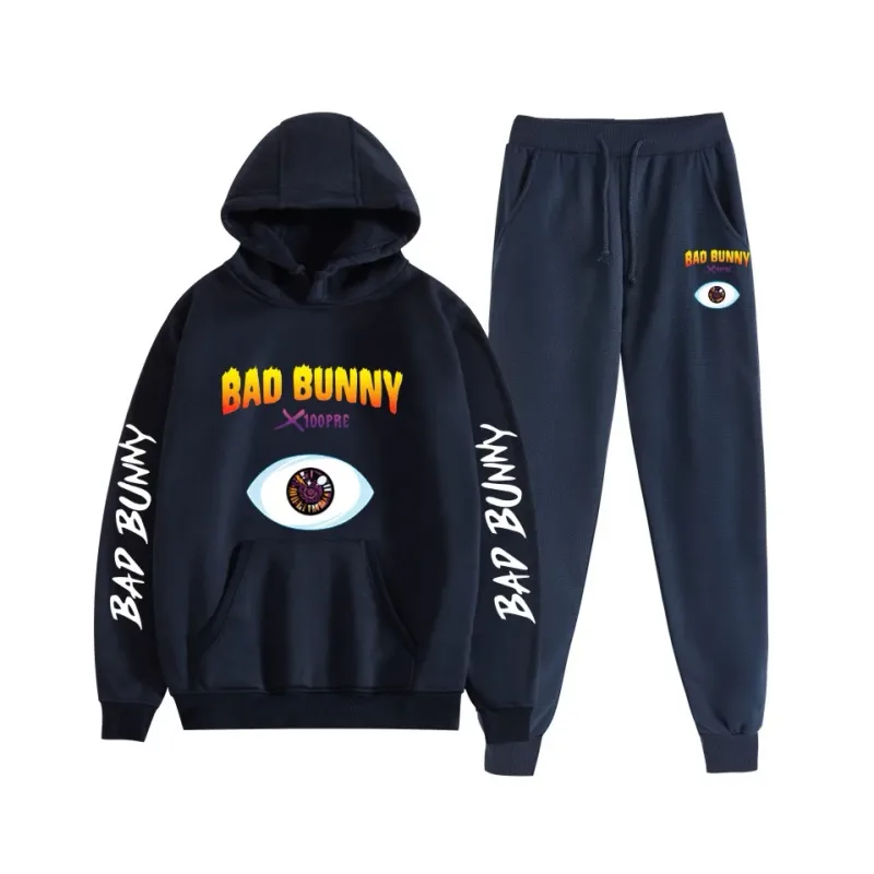 Harajuku Bekväm bad bunny Tryck Sweatshirt Träningsbyxor Kostym Dam Luvtröjor+ Byxor Kostym Pojkar/Flickor 2-delat set Kläder — image 17