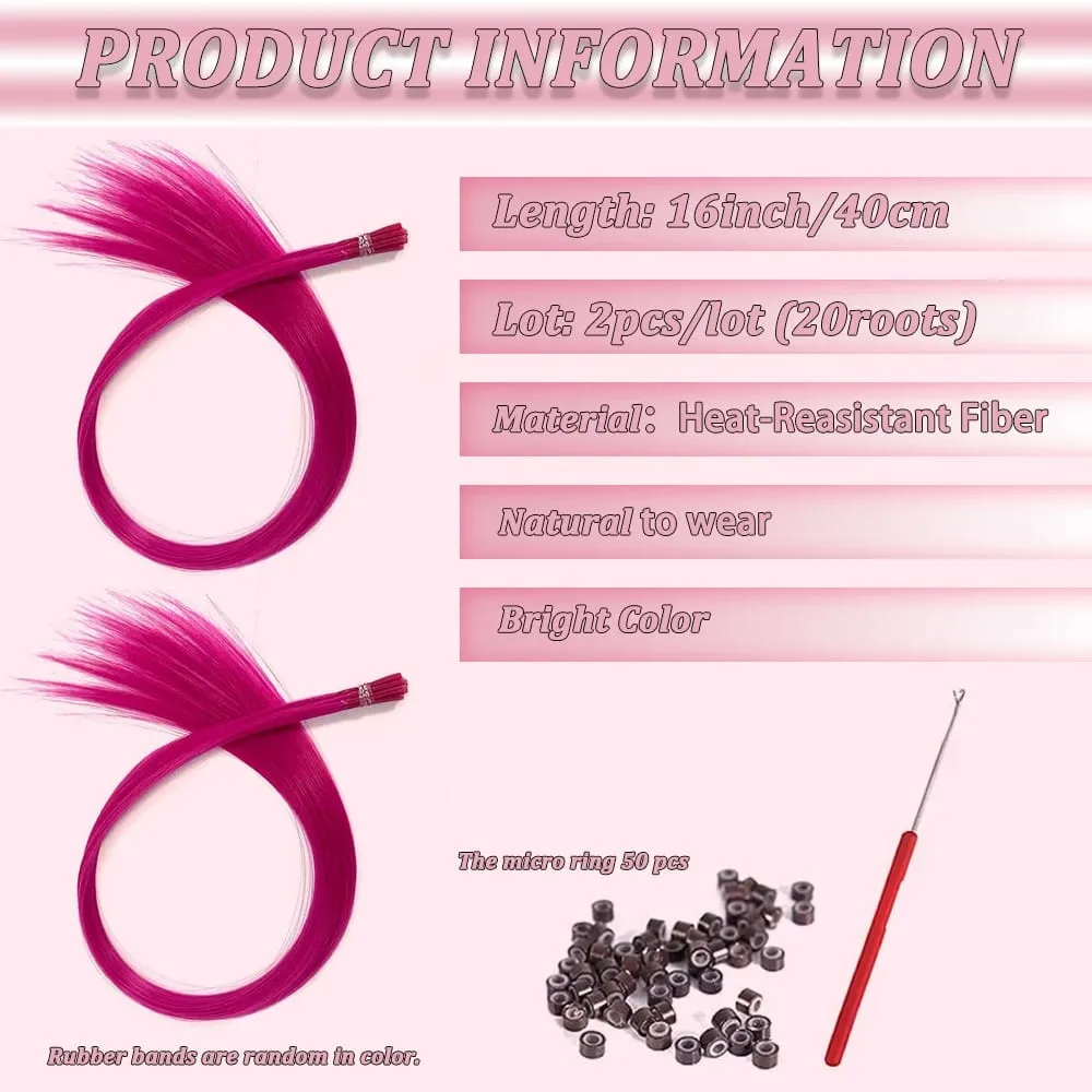 20 Strands Synthetic I-Tip Fusion Hair Extensions Party Colors 16" Straight Heat Resistant Highlight Feather Hairpieces Festival — image 5