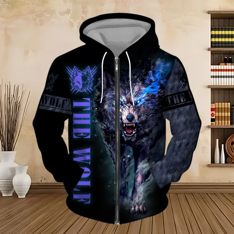 Primavera e outono moletom com capuz masculino 3d impressão digital série tigre zip up hoodies moda moletom personalizado para homem — image 1