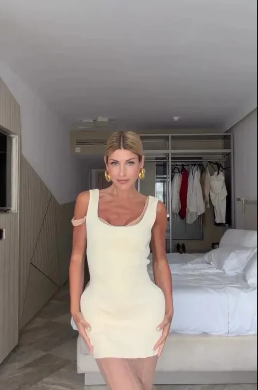 Ribbed Kintted Mini Dress Paired With Mesh Inner Layer Square Neck Sleeveless Slim Fit Dresses 2026 Lady Sexy Party Club Robes