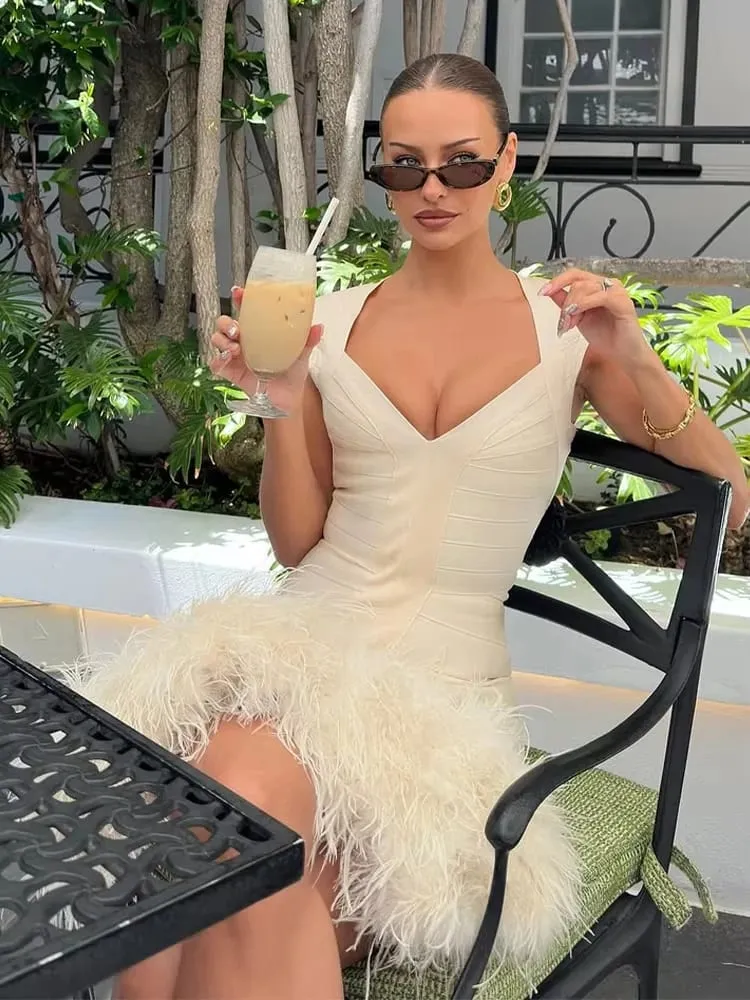 Solid Sleeveless Patchwork Dress Women Chic V-neck High Waist Bodycon Mini Dresses 2026 Lady Evening Party Elegant Vestidos New — image 3