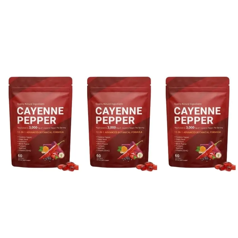 Cayenne Pepper Softgels อาหารเสริมเมล็ดองุ่นบีทรูทขมิ้นวิตามิน D3 K2 สมุนไพรรองรับหลอดเลือดดำขาเลือดเรือสุขภาพ