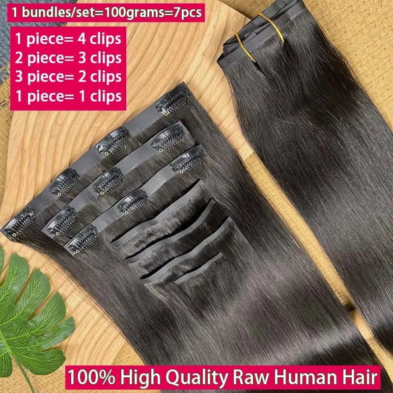 18A Seamless Straight Clip Ins Human Hair PU Invisible Clip In Hair Extensions 100% Raw Virgin Human Hair Double Weft 7Pcs/Set — image 3