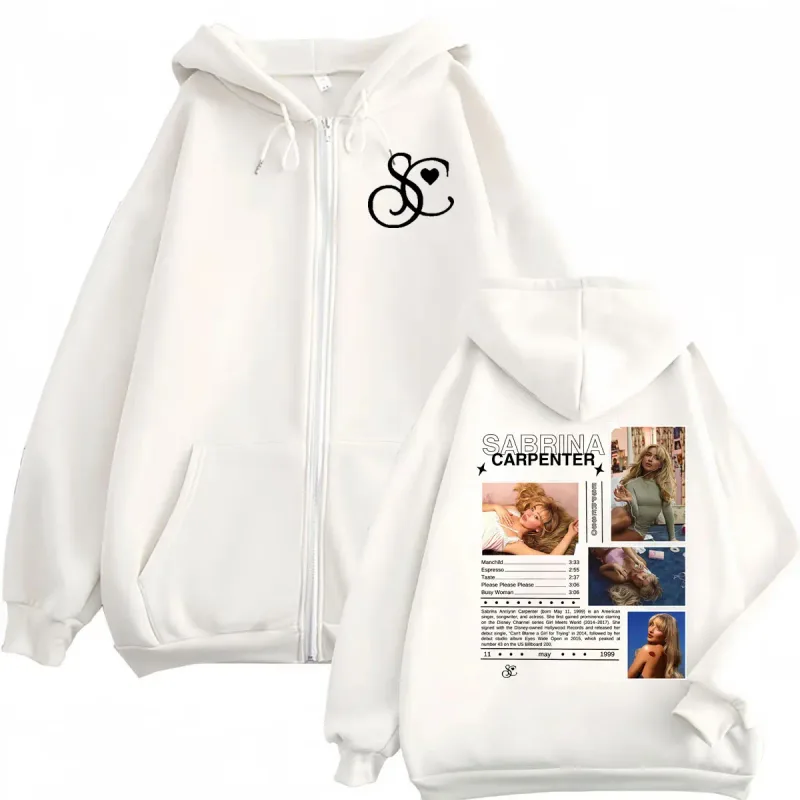 Singer Sabrina Carpenter Graphic Zipprer Hoodie Fashion Aesthetic Zip Up Hooded Sweatshirts Men Women Casual Oversized Pullovers — image 3