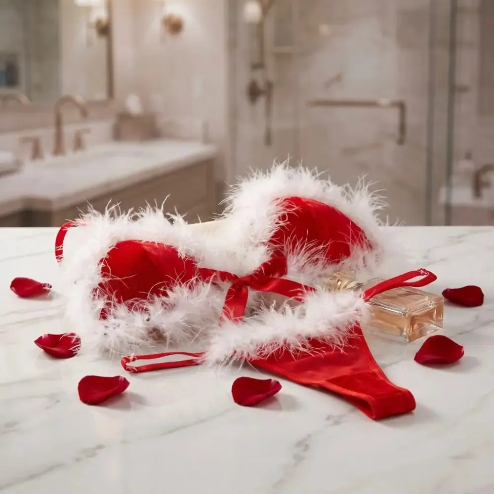 Sweet Furry Women's Underwear Mesh Transparent Wireless Lingerie Set Bow Decor Romantic Intimate Bra Panties Suit Anniversary