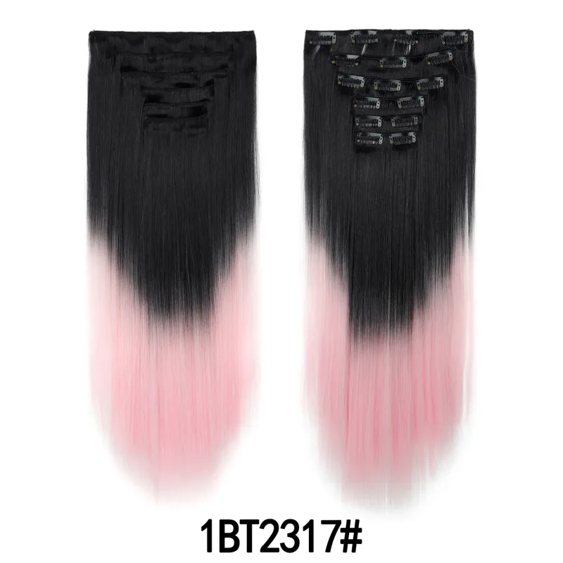 6 pçs 24 polegada ombre cor clip-in extensões de cabelo longo sintético em linha reta hairpieces em camadas macio invisível clip ins extensões — image 15