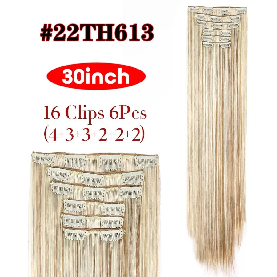 6Pcs/Set 16 Clips In Hair Extensions Black Brown Straight Synthetic Hairpieces 30Inch Thick Hair Extension For Girls Daily Use — image 10