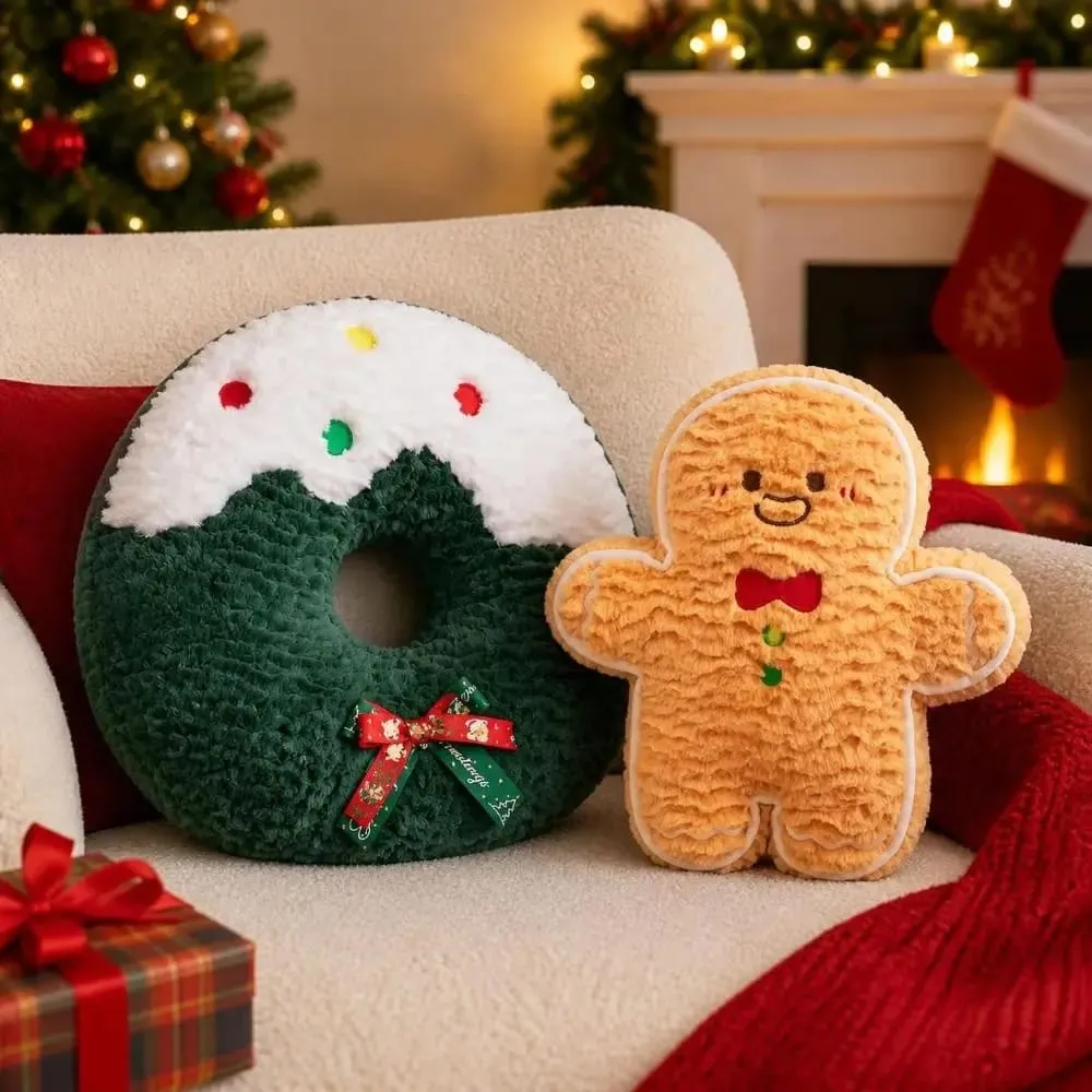 Cute Creative Shape Christmas Pillow Seasonal Pattern Soft Gingerbread Man Cushion Comfortable Waist Cushion Home Decor — image 2