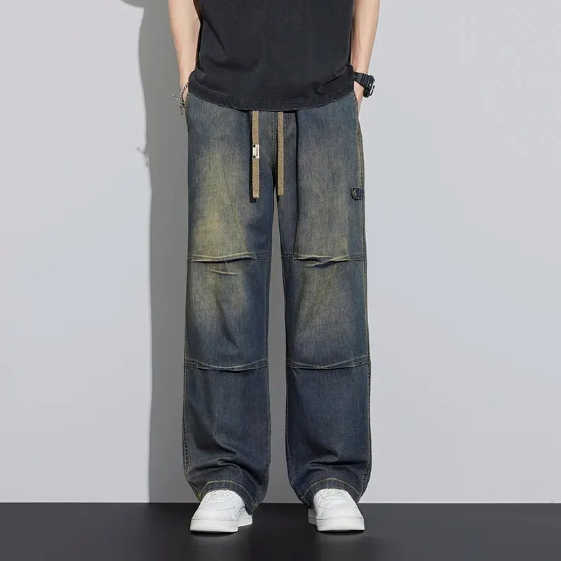 2026 New Japanese Style Textured Grid Men's Jeans Plus Size Loose Straight Vintage Washed Casual Daily Denim Pants — image 5