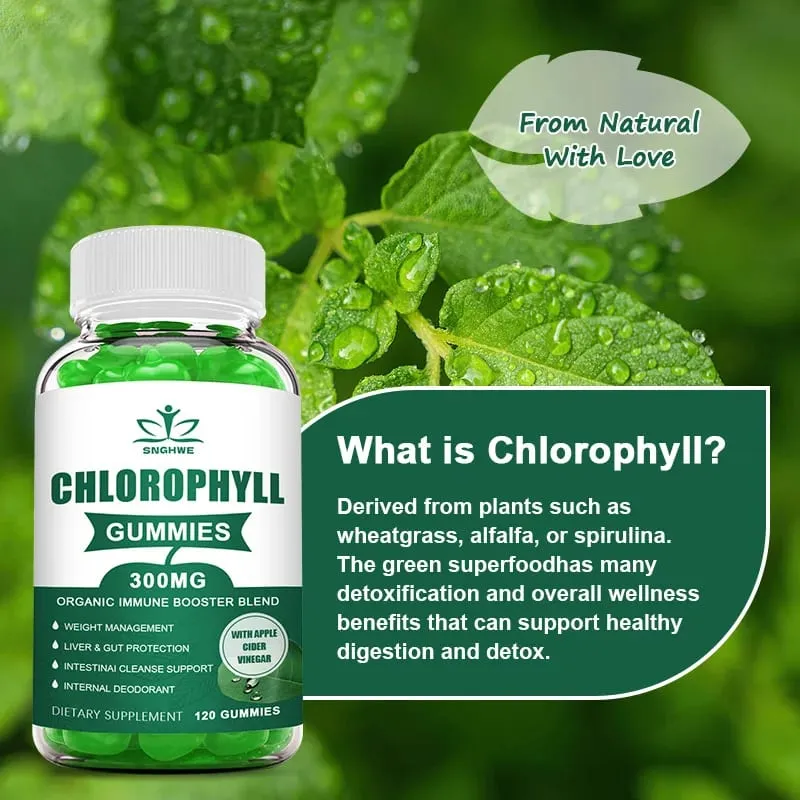 Chlorophyll Gummies-na may ACV Vitamin D3 C E B12 -Natural Deodorant Energy Boost Immune at Digestion Support Vegan 60 Candies — image 6