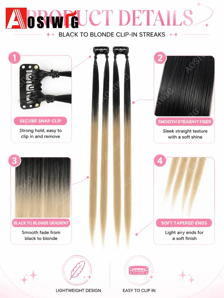BB Clip Hair Extensions Colorful Highlight Strands Clip In Synthetic Straight Hairpieces for Women Party Festival Daily Hair Sty — image 4