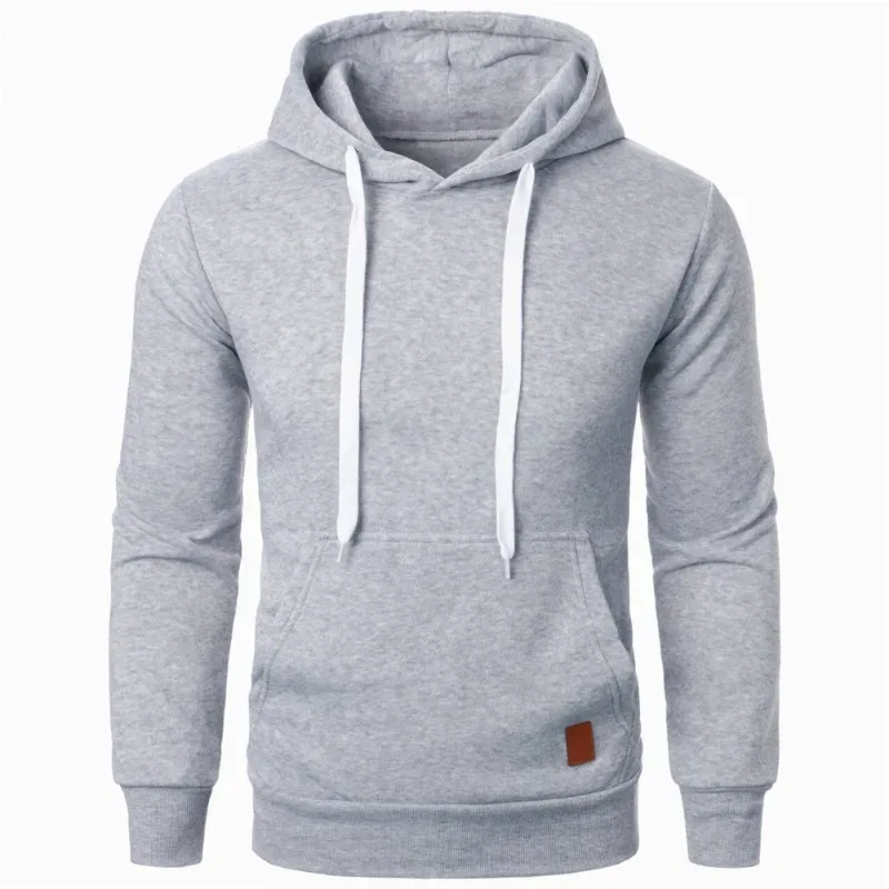 Masculino casual gola com capuz cordão hoodies moletom camisas de manga longa ao ar livre streetwear cor sólida pulôver leve — image 3