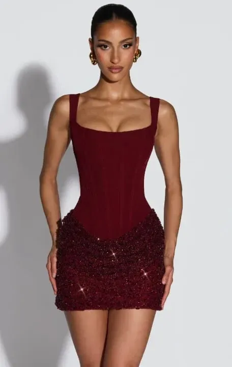 Sexy Women Slim Pleated Bodycon Dress Sequin Backless Spaghetti Strap Mini Summer Dresses 2026 Lady Evening Nightclub Party Gown