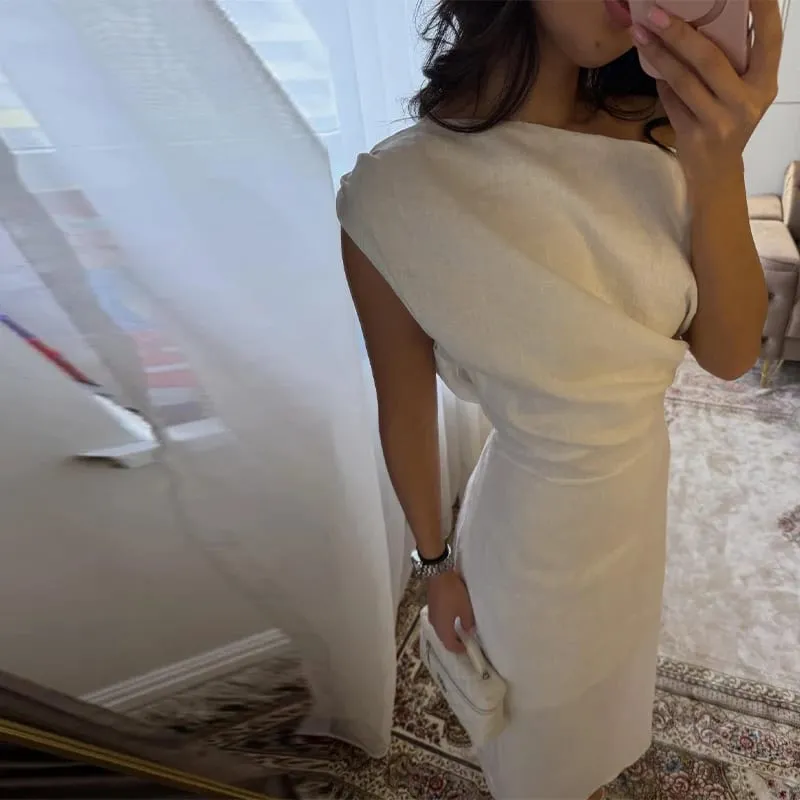 Vestidos maxi de linho fora do ombro feminino fino cintura-cinching hip-envoltório tornozelo comprimento vestido 2026 novas senhoras verão sólido outwear