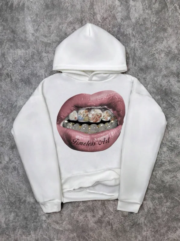 Men's hoodie casual pink lip print hoodie retro komportableng sweatshirt kaswal na may mataas na kalidad na hoodie