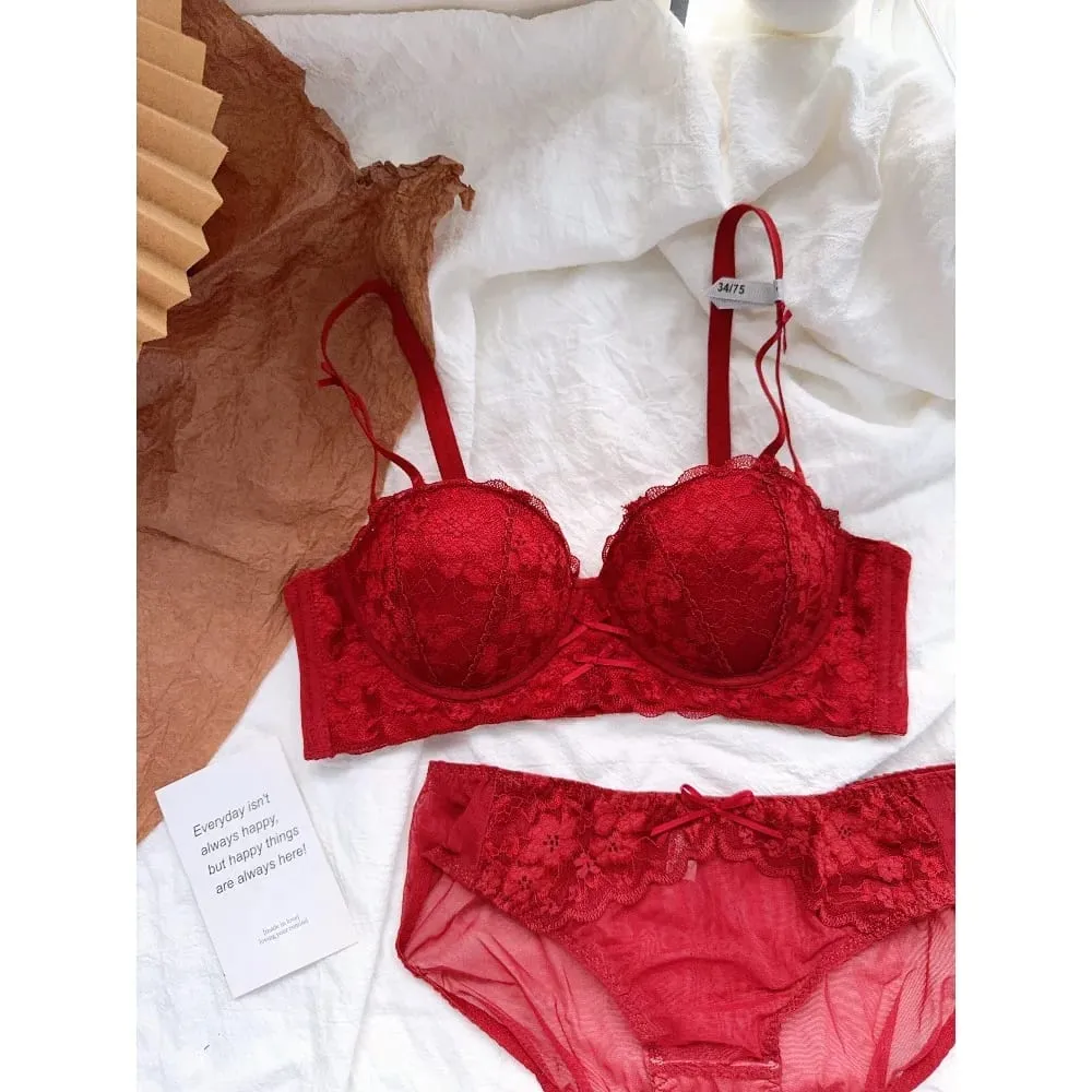 Sweet French Lace Women Bra Set Wire Free Push Up Lingerie Top Side Support Anti Sag Brassiere Panty Suit For Small Bust 32‑38 — image 5
