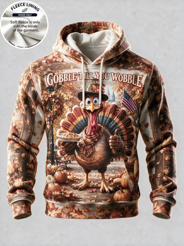 3D Print Thanksgiving Fleece Hoodie Turkey Feast Dinner Full Print Pullover Long Sleeve Kangaroo Pocket Holiday Sweatshirt — image 6