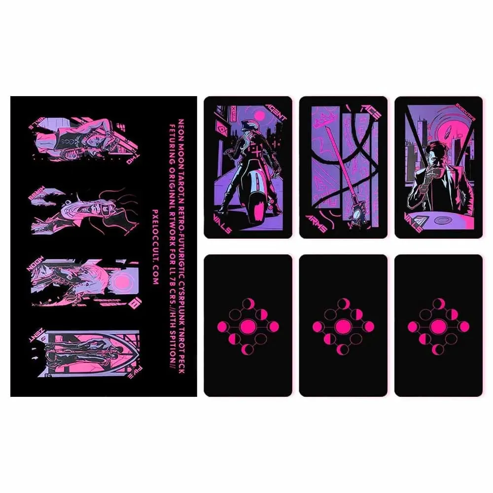 78pcs Cyberpunk Neon Moon Tarot Cards Oracle Card Fate Divination Leisure Entertainment Family Gatherings Tarot Card Game — image 3