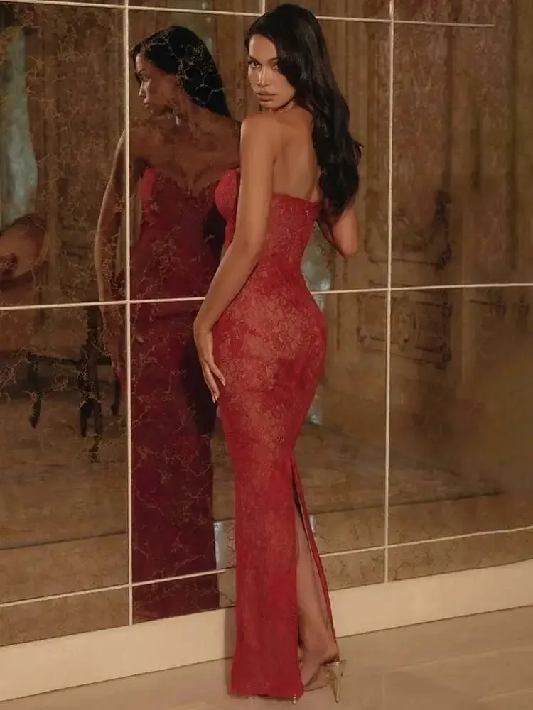Townlike Lace Slim Bodycon Maxi Long Dress Women 2025 Summer Autumn Winter Dress Nightclub Sexy Party Dresses With Shawl Lining — image 2