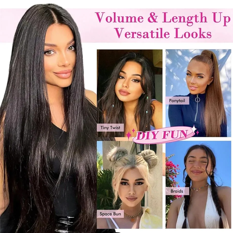 Clip in Hair Extension for Women - 3 Pcs Thick Double Weft Long Straight Soft Synthetic Blends Well Hair Extension 20inch Dark B — image 7