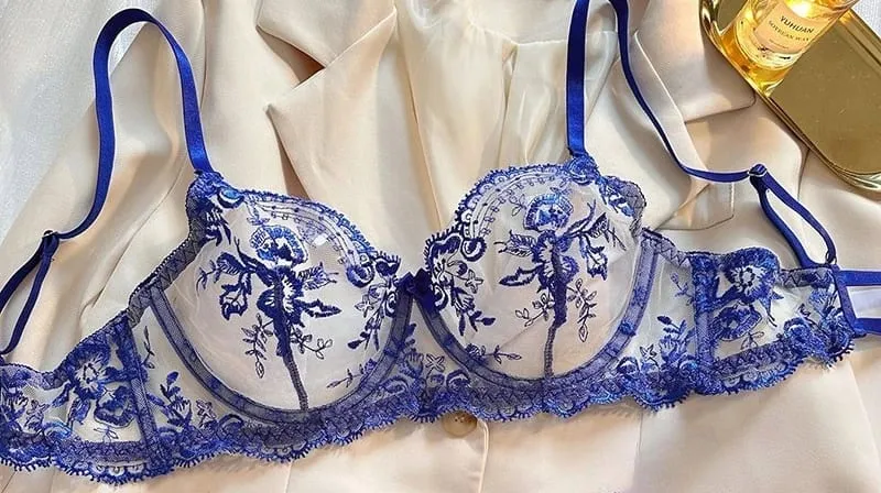 Lace Embroidery Ultra Thin Cup Bra Set Sheer Mesh Sleepwear for Big Bust Women S-XL Push Up Hot Sale 2026 32-38 S-XL Bra Set — image 14