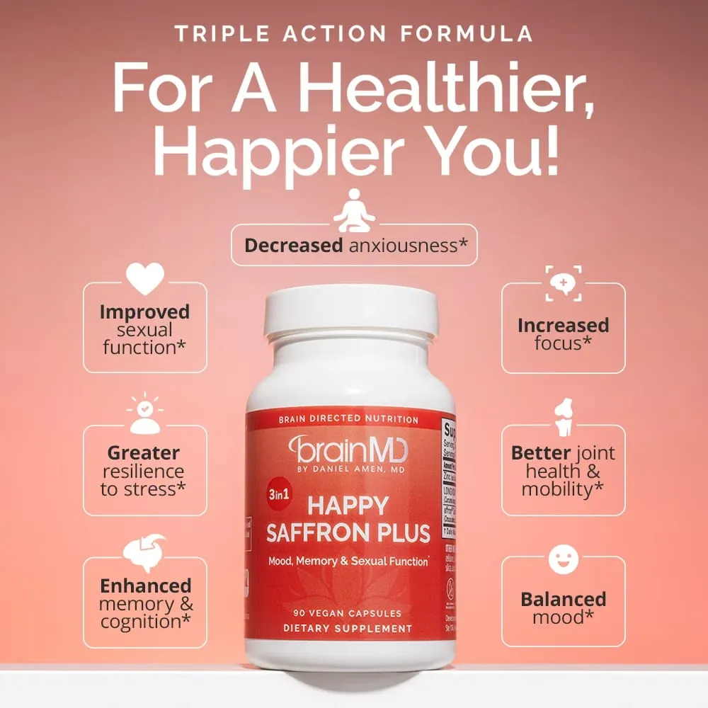 Happy Saffron Plus Supplements - Saffron Flower Extract Supplement for Eye Health Support - Mood Enhancer for Men & Women — image 2
