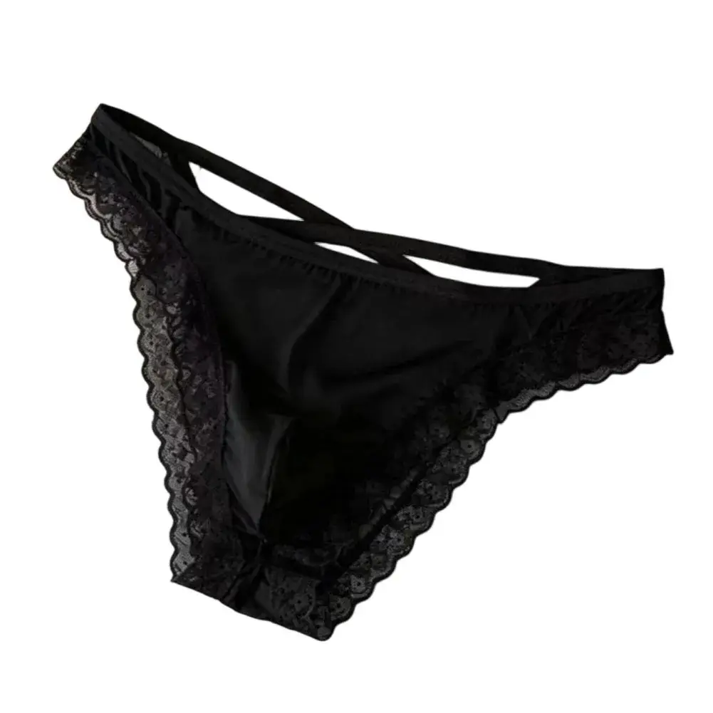 Men Side Strap Lace Briefs Silky Smooth Scalloped Floral Lace Low Waist Stretch Thin Underwear Sissy Panties — image 4