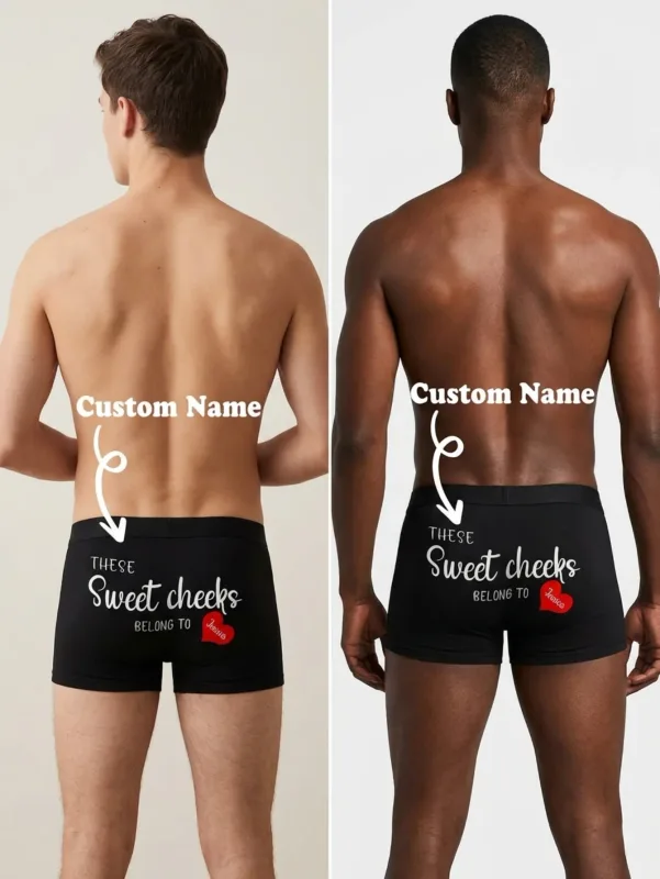 Custom Name Boxers for Men Personalized Cotton Boxer Briefs with Name on Back Gift for Him Husband Boyfriend Birthday Valentine