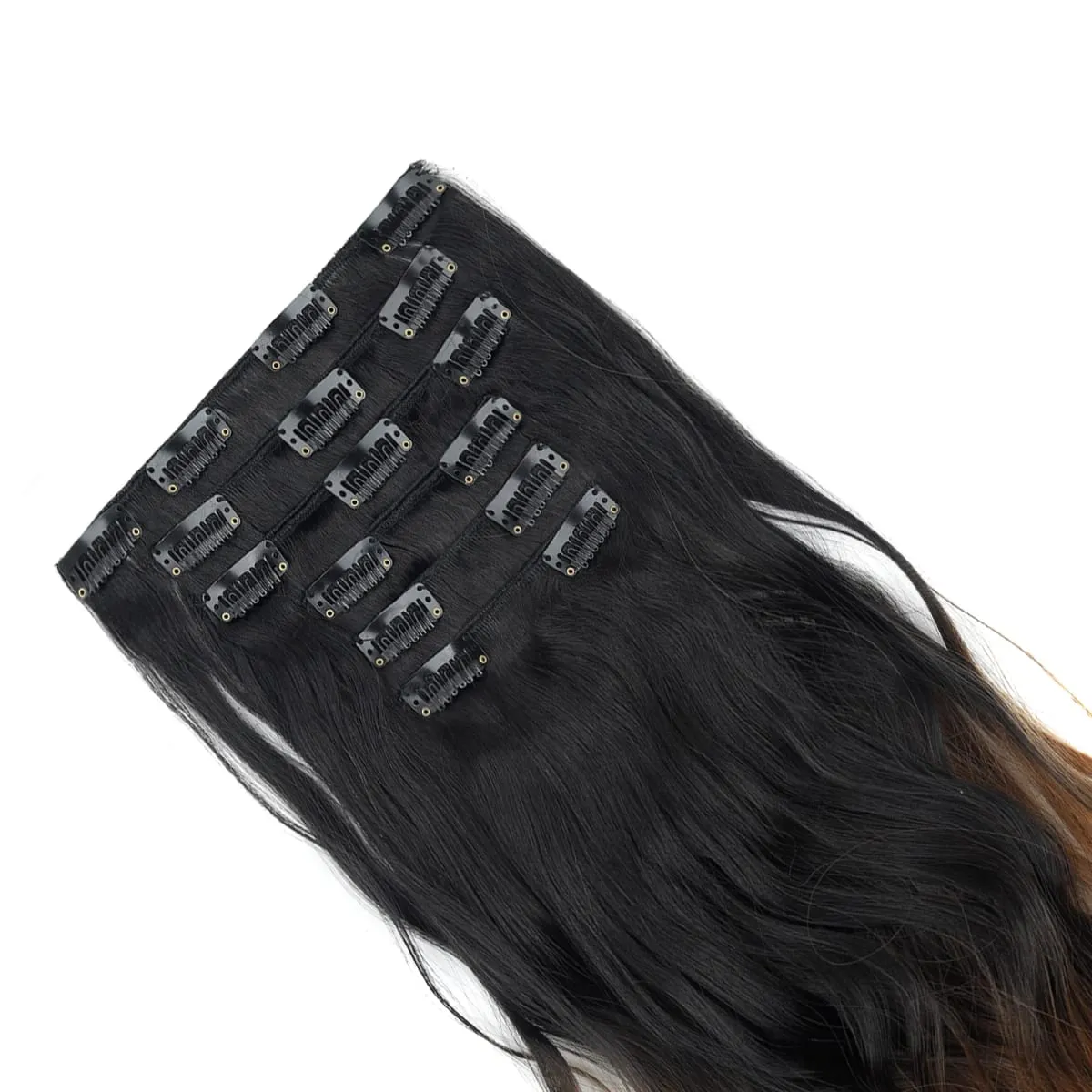 Grampo em extensões de cabelo 6 pçs peruca 20 Polegada longo ondulado sintético grosso trama dupla cabelo para mulheres cor gradiente uso diário — image 6