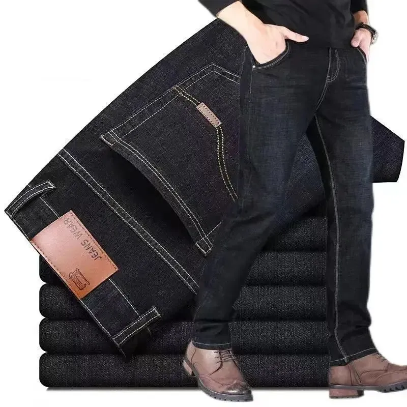 2024 Summer Thin Men's Elastic Cotton Jeans Fashion Gray Comfortable Business Straight Casual Pants High Quality Brand Trousers — image 4