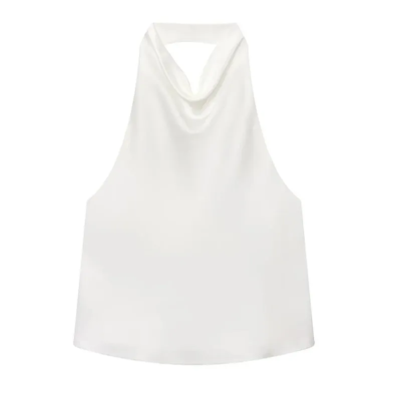 Women's Tanks Halter Top Women Sleeveless Green Crop Tops Summer Satin Party Evening Top Backless Sexy White Black Top — image 13