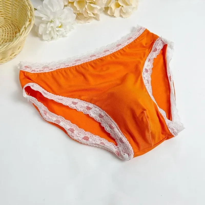 Breathable Ice Silk Men's Underwear Lingerie Low Waist Men's Lace Trim Briefs Panties U-Convex Pouch Brief Youth — image 9