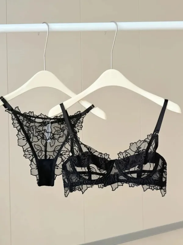 Romantic Lace Lingerie Set Sheer Mesh Ultra-Thin Soft Underwire Minimizer for Full Bust & Push-Up for Small Bust — image 2