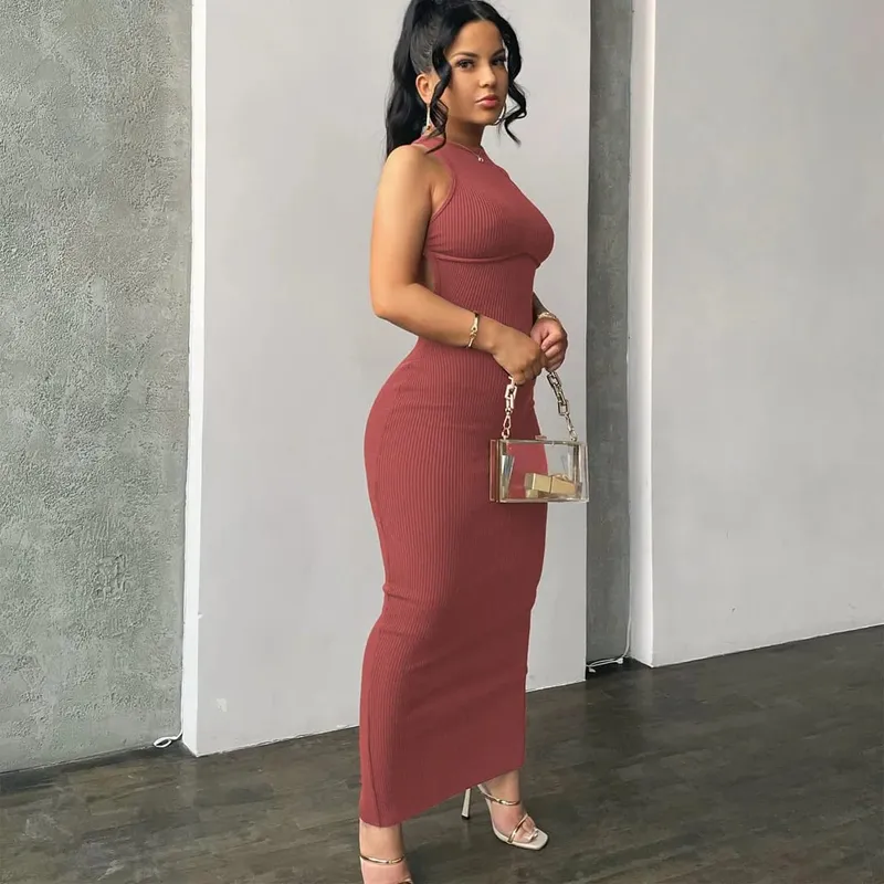 Hugcitar Ribbed Solid Hollow Out Backless Sleeveless Sexy Slit Mini Dress Bodycon 2025 Spring Women Outfits Elegant Party Y2K — image 8
