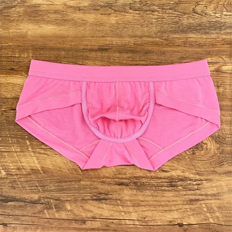 Cuecas masculinas sexy modal rosa, simples e confortável, bolsa convexa em u, cintura baixa, slim fit, plus size, cuecas masculinas — image 1