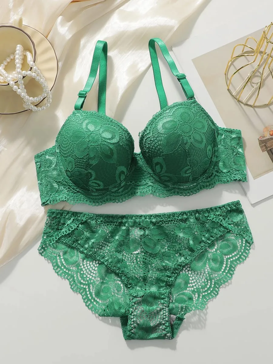 Hot selling green lace lingerie set sexy bra 2-piece set fashionable white display set push up braissere A2123 — image 1