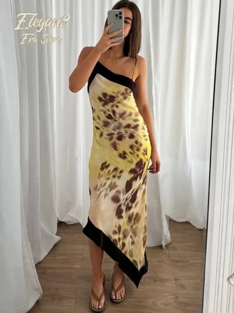 Vintage Print Sleeveless Irregular Hem Dress Women's Sexy Backless High Waist Slim Fit Vestidos Summer Lady Vacation Beach Wears