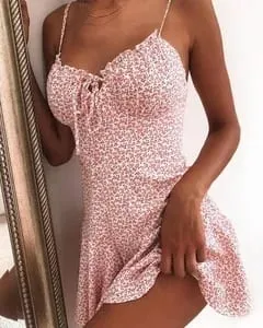 2023 feminino verão cinta de espaguete floral impressão gravata frente mini vestido y2k sexy vestido patry praia estilo novo all-match saia floral — image 8